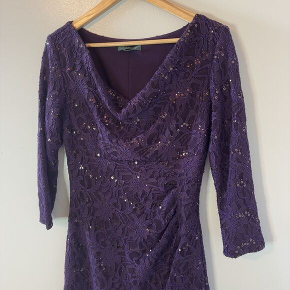Lauren Ralph Lauren Purple Sequin Dress Knee Length Cocktail Wedding Ruc… - Picture 2 of 9